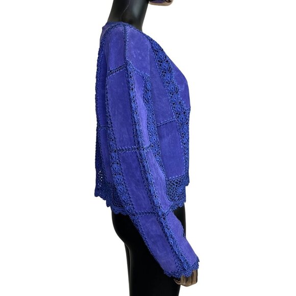 Vintage SMH Boutique Purple Suede & Crochet Leather Jacket Size Large - Picture 5 of 10